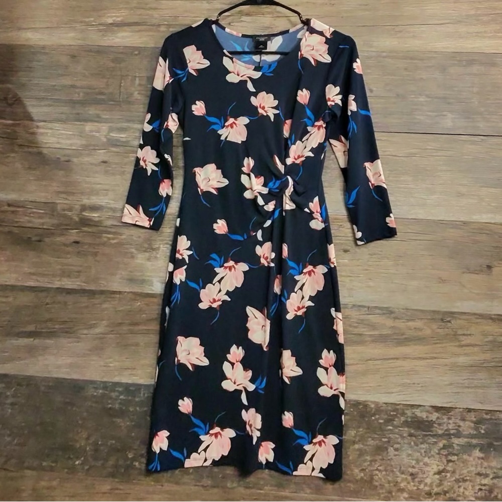 Ann Taylor Navy Dress with Pink and‎ Blue Floral Design